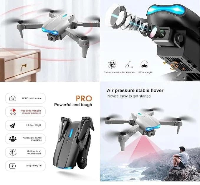 Take Flight – E99 Drone Camera with HD Camera & Smart Controls │انطلق في الجو – طائرة الدرون E99 المزودة بكاميرا عالية الدقة (HD) وتحكم ذكي.