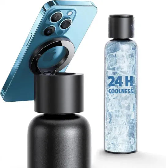 Vacuum Insulated Water Bottle with Holder │زجاجة مياه معزولة بتفريغ الهواء مع حامل