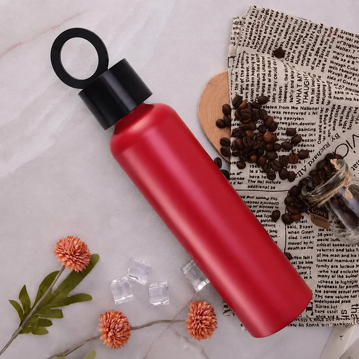 Vacuum Insulated Water Bottle with Holder │زجاجة مياه معزولة بتفريغ الهواء مع حامل
